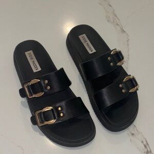 Steve Madden Black Sandals with Gold Buckles